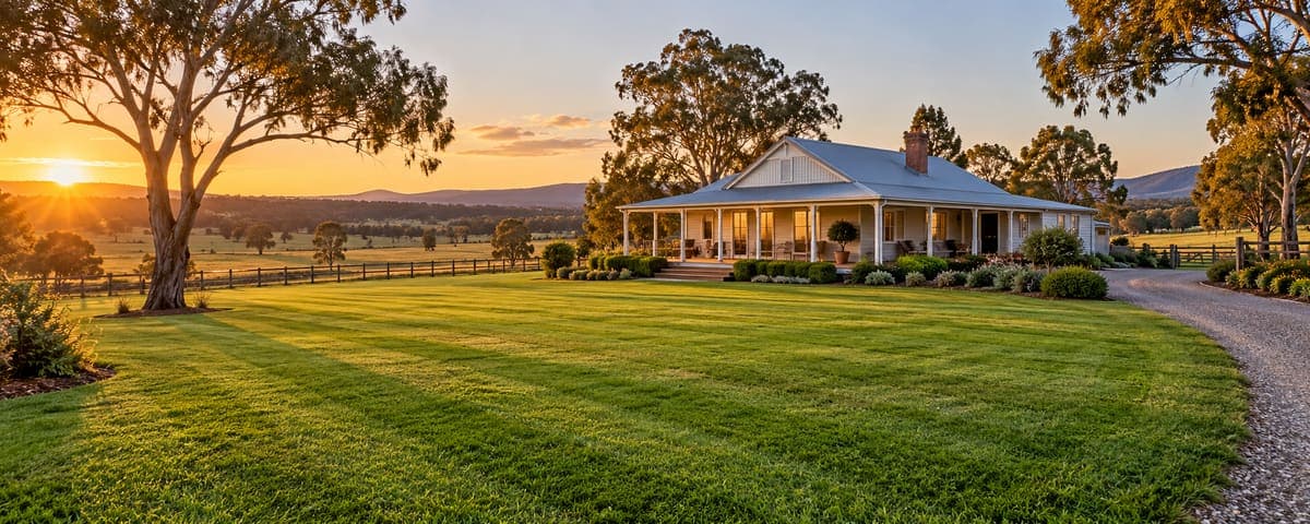 A big striped lawn at sunset